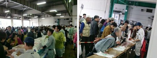 水産物売り場とマグロ即売会の様子